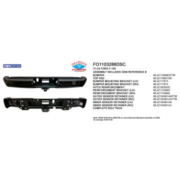Bumper Assembly Rear w/Med/Hvy Tow w/Parking Aid w/o Active Park w/Sen Ret CAPA for Ford F-150 2021-2023
