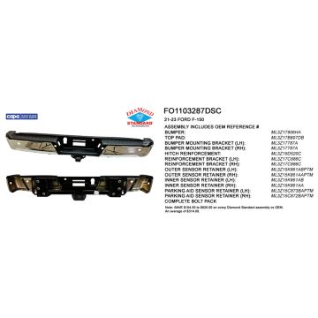Bumper Assembly Rear w/Med/Hvy Tow w/Parking Aid w/Active Park w/Sen Ret Chrome CAPA for Ford F-150 2021-2023