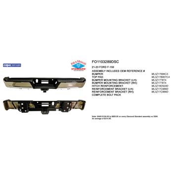 Bumper Assembly Rear w/Max Duty Towing w/o Parking Aid w/o Lamps Chrome CAPA for Ford F-150 2021-2024