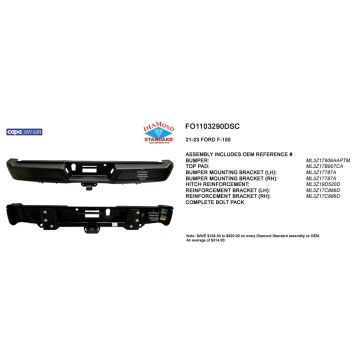 Bumper Assembly Rear w/Max Duty Towing w/o Parking Aid w/o Lamps CAPA for Ford F-150 2021-2024