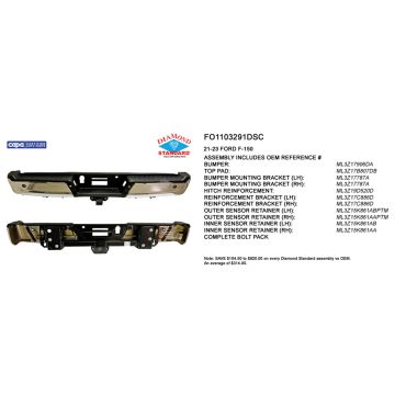 Bumper Assembly Rear w/Max Towing w/Parking Aid w/o Active Park w/Sen Ret Chrome CAPA for Ford F-150 2021-2023