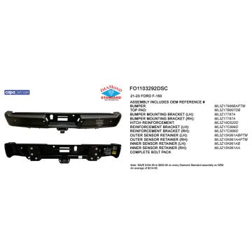 Bumper Assembly Rear w/Max Towing w/Parking Aid w/o Active Park w/Sen Ret CAPA for Ford F-150 2021-2023
