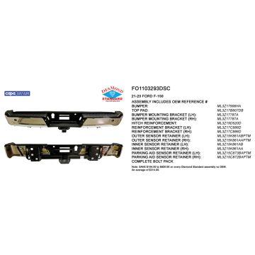 Bumper Assembly Rear w/Max Towing w/Parking Aid w/Active Park w/Sen Ret Chrome CAPA for Ford F-150 2021-2023