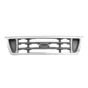 Grille Assembly Chrome & Platinum for Ford E-150 E-150 Club Wagon E-250 E-350 Club Wagon E-350 Super Duty E-450 Super Duty E-550 Super Duty