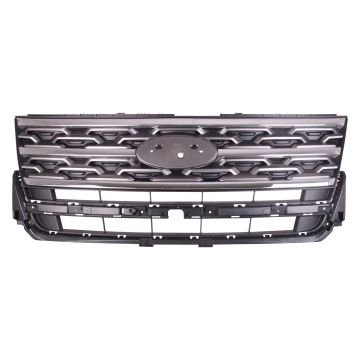Grille Assembly w/o Sport Appearance Pkg Light Gray & Chrome Molding CAPA for Ford Explorer XLT 2018-2019