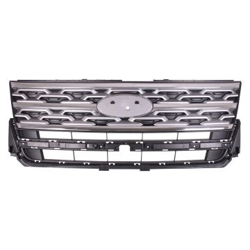 Grille Assembly Silver Gray & Chrome Molding CAPA for Ford Explorer Limited 2018-2019