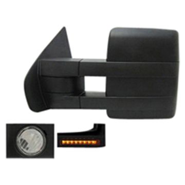 Door Mirror Assembly Left Trailer Tow Type Power Heated w/Signal Lamp w/Puddle Lamp Black for Ford F-150 2007-2012