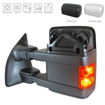 Door Mirror Assembly Left Power Telescoping w/Memory w/Cover w/Chrome/PTM Covers for Ford F-250 Super Duty F-350 Super Duty
