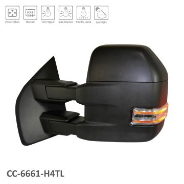 Door Mirror Assembly Left Trailer Tow Type Manual Dual Sail Telescopic w/Signal Lamps Black for Ford F-150 2015-2018