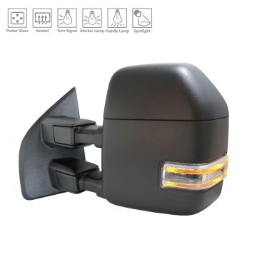 Door Mirror Left Manual Telescoping w/Signal Lamps From 2-26-18 w/Cover Black for Ford F-150 2018-2020