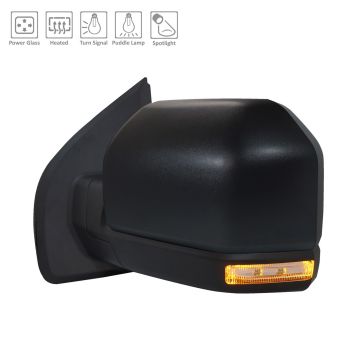 Door Mirror Assembly Left Heated w/o Blind Spot Detection w/Spot Lamp Black for Ford F-150 2019-2020