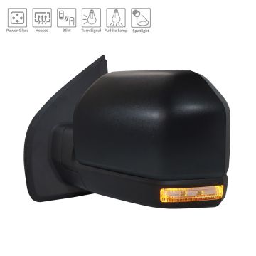 Door Mirror Assembly Left Heated w/Blind Spot Detection w/Spot Lamp Black for Ford F-150 2019-2020