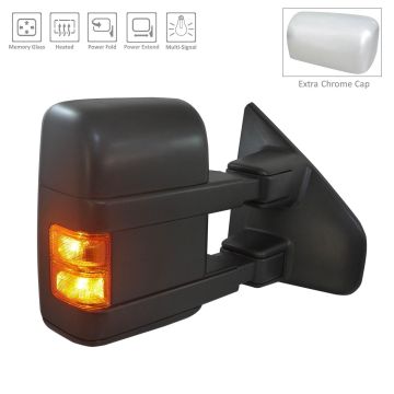 Door Mirror Assembly Right Heated Trailer Tow Type w/Chrome Cap Textured Black for Ford F-150 2013-2014