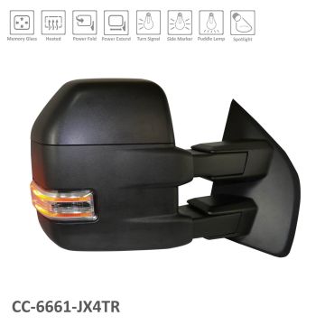 Door Mirror Assembly Right TT Type Power Dual Sail Telescopic w/o BLIS Black for Ford F-150 2015-2018