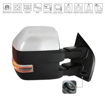Door Mirror Assembly Right Telescopic w/BLIS w/Side View Camera Chrome for Ford F-150 2015-2018