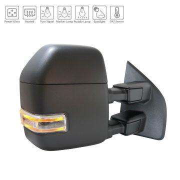 Door Mirror Right Manual Telescoping w/Signal Lamps From 2-26-18 w/Cover Black for Ford F-150 2018-2020