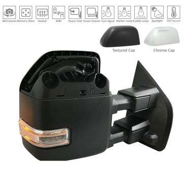 Door Mirror Assembly Right Power Telescoping w/Blind Spot Det w/S/V Camera Text/Chrome Cap for Ford F-150 2019-2020