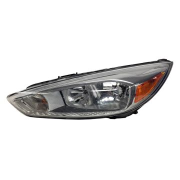 Headlight Assembly Composite Left Halogen Aluminum Bezel w/o Signature Lighting Bulb DRL CAPA for Ford Focus 2015-2018