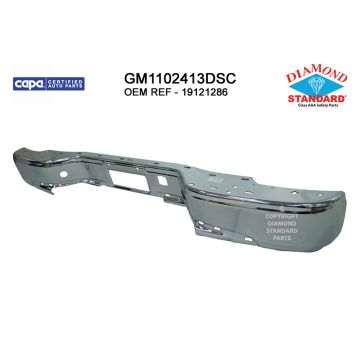 Bumper Cover Rear w/o Body Cladding Chrome CAPA for Chevrolet Avalanche 1500 2500 Silverado 3500 Suburban Tahoe GMC Sierra 1500 2500 3500 Yukon XL