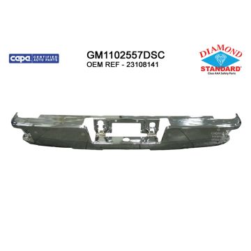 Bumper Face Bar Rear w/Corner Step w/Parking Aid Sensors Chrome CAPA for Chevrolet Silverado 1500 Silverado 1500 LD Silverado 2500 HD Silverado 3500 HD GMC Sierra 1500 Sierra 1500 Limited Sierra 2500 HD Sierra 3500 HD