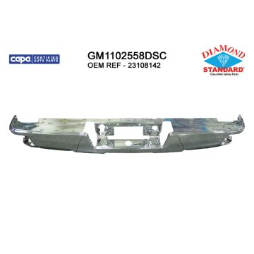 Bumper Face Bar Rear w/o Parking Aid Sensors Chrome w/Corner Step CAPA for Chevrolet Silverado 1500 Silverado 1500 LD Silverado 2500 HD Silverado 3500 HD GMC Sierra 1500 Sierra 1500 Limited Sierra 2500 HD Sierra 3500 HD