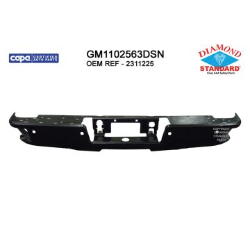 Bumper Face Bar Rear w/Corner Step w/Parking Aid Sensors Primed CAPA for Chevrolet Silverado 1500 Silverado 1500 LD Silverado 2500 HD Silverado 3500 HD GMC Sierra 1500 Sierra 2500 HD Sierra 3500 HD
