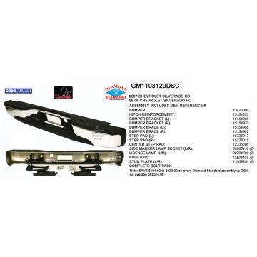 Bumper Assembly Rear Step Bumper Chrome w/Brackets/Pads/Lamps CAPA for Chevrolet Silverado 2500 HD Silverado 2500 HD Classic Silverado 3500 Silverado 3500 Classic GMC Sierra 2500 HD Sierra 2500 HD Classic Sierra 3500 Sierra 3500 Classic