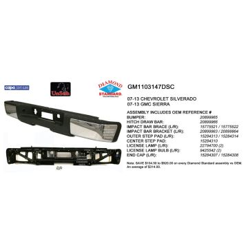 Bumper Assembly Rear w/o Rear Object Sensors Chrome CAPA for Chevrolet Silverado 1500 GMC Sierra 1500