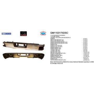 Bumper Assembly Rear w/Parking Aid Sensors w/o Sensors w/o Sensor Harness Chrome CAPA for Chevrolet Silverado 1500 GMC Sierra 1500 Sierra 1500 Limited