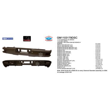 Bumper Assembly Rear w/Corner Step w/Park Assist w/o Sensors & Harness CAPA for Chevrolet Silverado 1500 Silverado 1500 LD GMC Sierra 1500 Sierra 1500 Limited