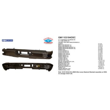 Bumper Assembly Rear Single Rear Wheels w/o Hitch Bar w/Park w/o Sensors CAPA for Chevrolet Silverado 2500 HD Silverado 3500 HD GMC Sierra 2500 HD Sierra 3500 HD
