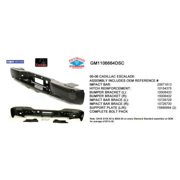 Bumper Cover Reinforcement Assembly Rear w/Hitch Bar for Cadillac Escalade EXT 2002-2006