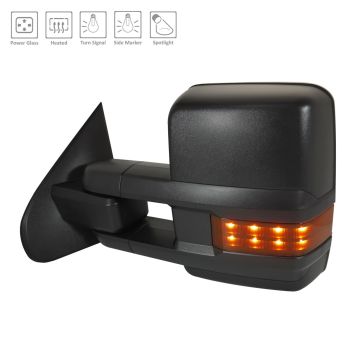 Door Mirror Assembly Left Trailer Tow Type Power w/o Signal Lamps Manual Extend/Manual Folding Black for Chevrolet Silverado 1500 2015-2017
