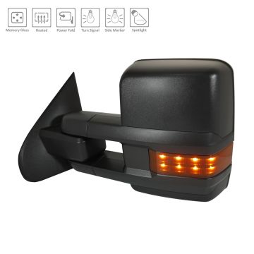 Door Mirror Assembly Left Trailer Tow Type Manual Extend Power Folding w/Signal Lamps Black for Chevrolet Silverado 1500 Silverado 1500 LD Silverado 2500 HD Silverado 3500 HD GMC Sierra 2500 HD Sierra 3500 HD