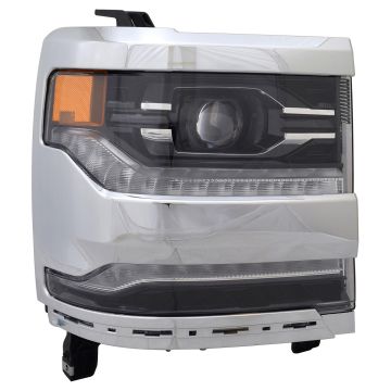 Headlight Assembly Composite Right LED Chrome Bezel CAPA for Chevrolet Silverado 1500 2016-2018