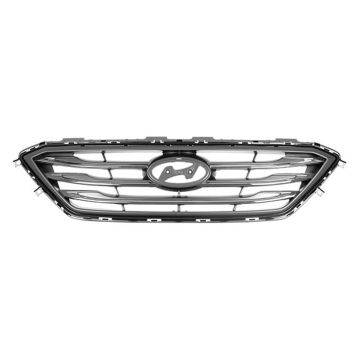 Grille Assembly Sport Type w/o Auto Cruise Silver/Chrome for Hyundai Sonata 2015-2017