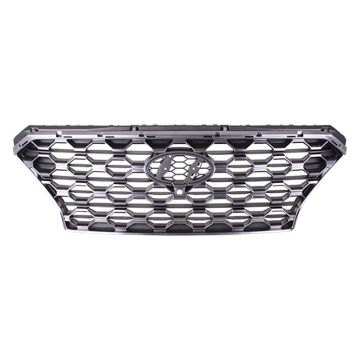 Grille Assembly Satin Chrome Dark Chrome w/Front View Camera CAPA for Hyundai Santa Fe 2019-2020