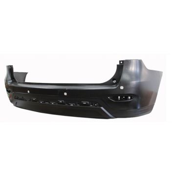 Bumper Cover Rear w/Object Sensors w/o Towing Hitch Textured Lower Primed for Nissan Pathfinder 2013-2016