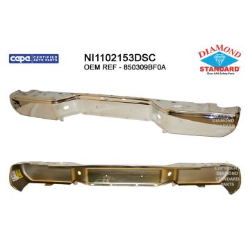 Bumper Face Bar Rear w/o Rear Object Sensors Chrome CAPA for Nissan Frontier 2005-2019