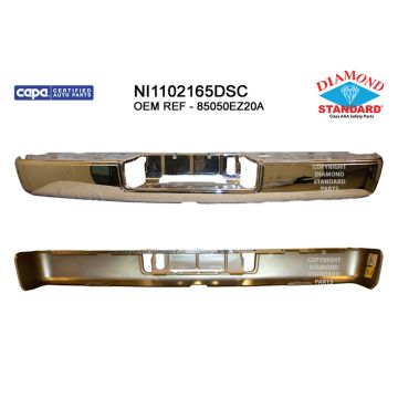 Bumper Face Bar Rear w/o Tow Hitch Chrome CAPA for Nissan TITAN Crew Cab Pickup SV 2017-2019