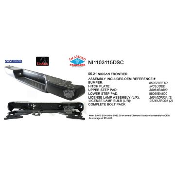 Bumper Assembly Rear w/License Lamps Face Bar/Upper/Center Pad w/o Park CAPA for Nissan Frontier 2005-2021