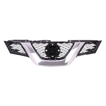Grille Assembly w/o Premium Pkg w/o Camera Hole To 3-15 Black/Chrome CAPA for Nissan Rogue S SV 2014-2015