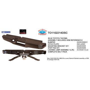 Bumper Face Bar Rear w/Standard Bed Black CAPA for Toyota Tacoma 1995-2004