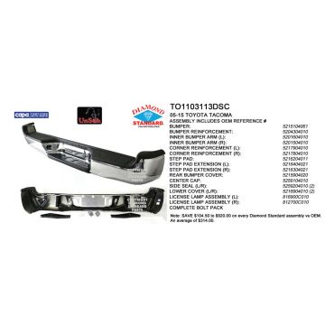 Bumper Assembly w/Pads/Rein/Brackets/Cover/Seals/Lamps Chrome CAPA for Toyota Tacoma Base Pre Runner Base Prerunner 2005-2015