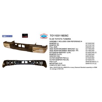 Bumper Assembly Rear w/o Towing Pkg w/o Towing Hitch w/o Parking Assist Chrome CAPA for Toyota Tundra 2014-2017