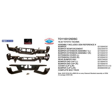 Bumper Assembly Rear w/o Towing Hitch w/o Parking Assist Black CAPA for Toyota Tacoma 2016-2023