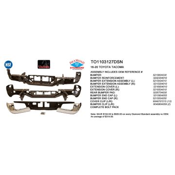 Bumper Assembly Rear w/o Towing Hitch w/Parking Assist Chrome NSF for Toyota Tacoma 2016-2023