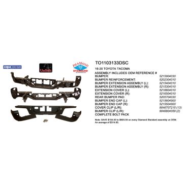 Bumper Assembly Rear w/o Towing Hitch w/Parking Assist CAPA for Toyota Tacoma 2016-2023