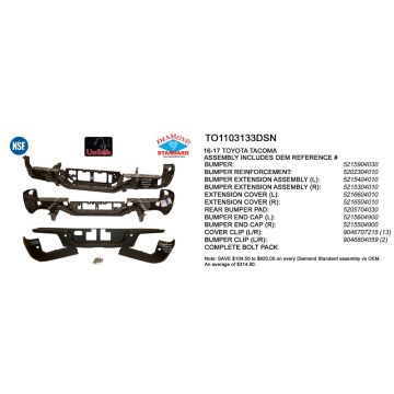Bumper Assembly Rear w/o Towing Hitch w/Parking Assist NSF for Toyota Tacoma 2016-2023