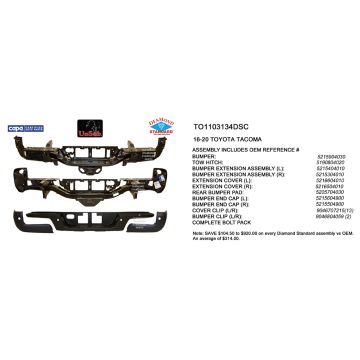 Bumper Assembly Rear w/Towing Hitch w/Parking Assist CAPA for Toyota Tacoma 2016-2023